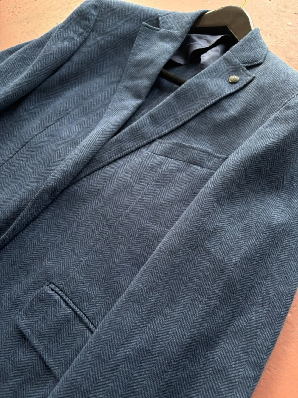 Hackett Mayfair Herringbone Blue Linen Cotton Blazer Jacket Half Lined US 40R